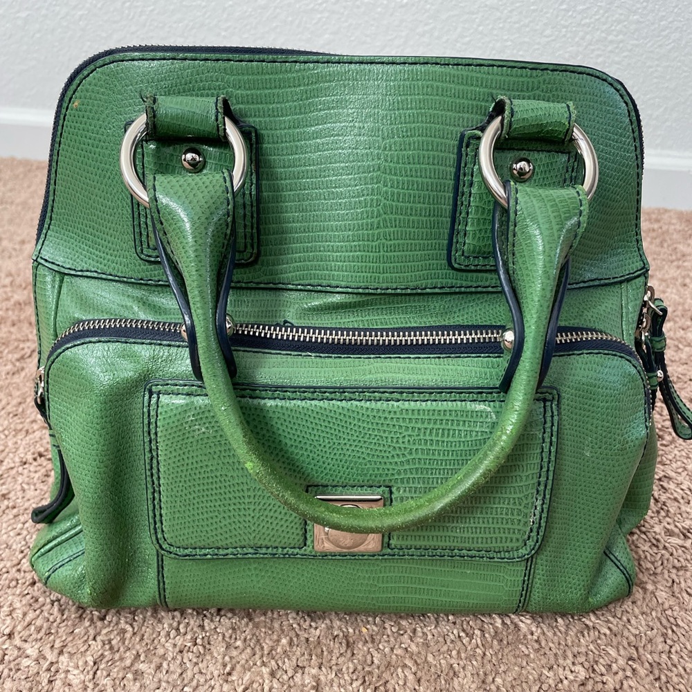 Vintage Banana Republic Green Bowling Bag Lizard Embossed Purse Handbag Tote